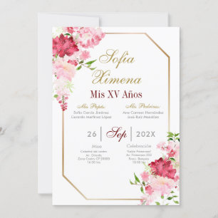 Invitación de quinceañera con marco rosa