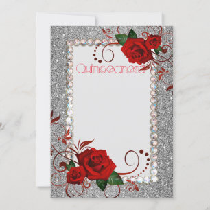 Invitación de Quinceañera con Rosa Roja Brillante