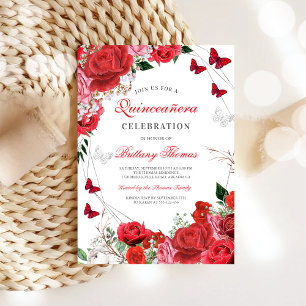 Invitación de Quinceañera con Rosa Roja Elegante
