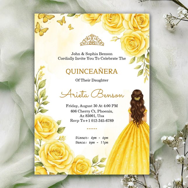 Invitación de quinceañera con rosas amarillas eleg (Subido por el creador)