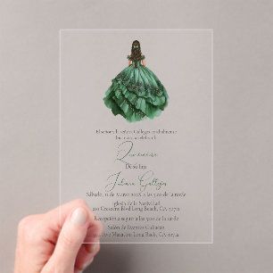 invitación de quinceañera con silueta verde acríli