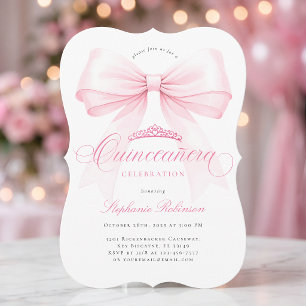 Invitación de Quinceañera con Tiara de Lazo Rosa