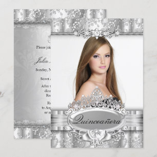 Invitación de Quinceañera con Tiara de Plata y Fot