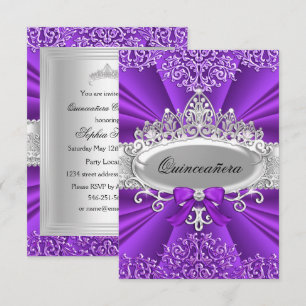 Invitación de Quinceañera con Tiara Púrpura y Dama