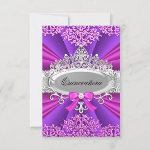 Invitación de Quinceañera con Tiara Rosa/Púrpura y