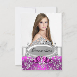 Invitación de Quinceañera con Tiara Rosa y Rosa Fl