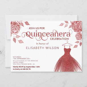 Invitación de Quinceañera con vestido de purpurina
