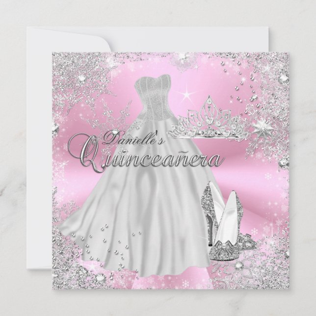 Invitación de Quinceañera Copo de Nieve Brillo Ros (Anverso)