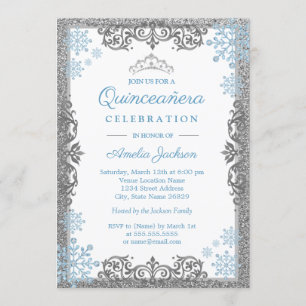 Invitación de Quinceañera Copo de Nieve con Brillo