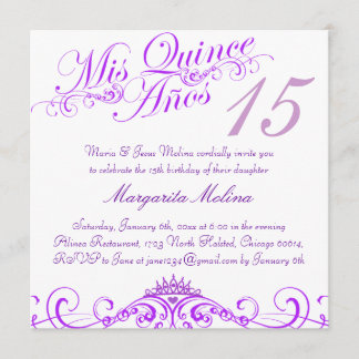 Invitación de Quinceañera Corona de Princesa Púrpu