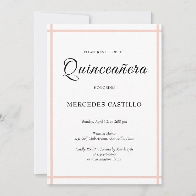 Invitación de Quinceañera Corona Floral Boho Rosa (Anverso)