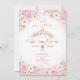 Invitación de Quinceañera Crown Blush Pink