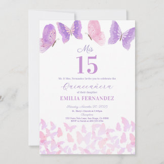 Invitación de Quinceañera Cumpleaños 15 Butterfly