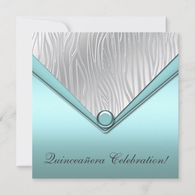 Invitación de Quinceañera cumpleaños 15 Teal Zebra (Anverso)
