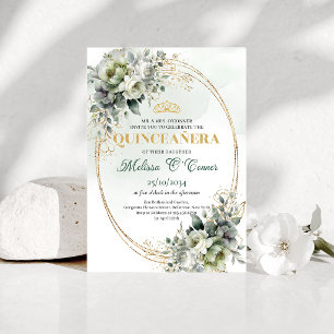 Invitación de Quinceañera de Acuarela Verde Dorado
