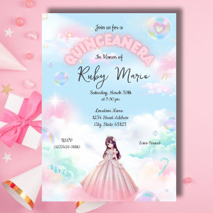 Invitación de Quinceañera de Anime con Colores Pas