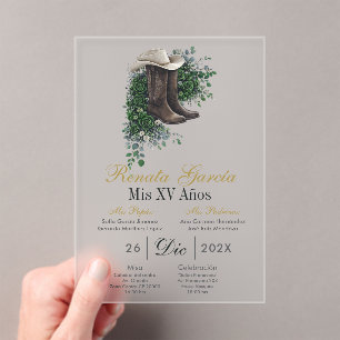 Invitación de Quinceañera de bota floral esmeralda