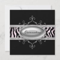 Invitación de Quinceañera de cebra rosa negra