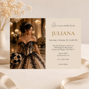 Invitación de Quinceañera de Champán Negro de Lujo