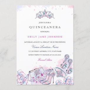 Invitación de Quinceañera de Cristal Elegante Rosa