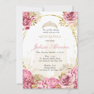 Invitación de Quinceañera de Cuento de Hadas Rosa