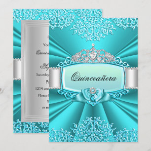 Invitación de Quinceañera de Damasco Corona Teal