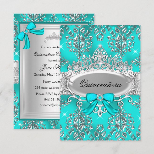 Invitación de Quinceañera de Damasco de Corona de  (Anverso / Reverso)