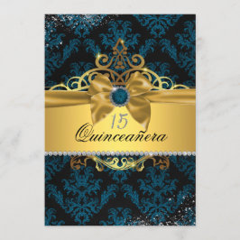 Invitación de Quinceañera de Damasco Elegante Blue
