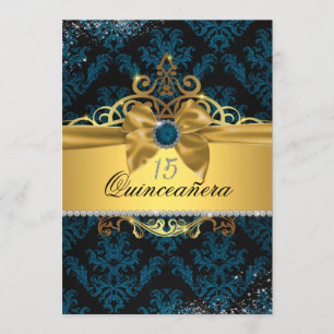 Invitación de Quinceañera de Damasco Elegante Blue