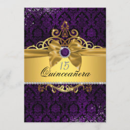 Invitación de Quinceañera de Damasco Morado Dorado