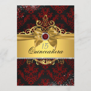 Invitación de Quinceañera de Damasco Rojo Dorado E