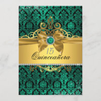 Invitación de Quinceañera de Damasco Teal Dorado E