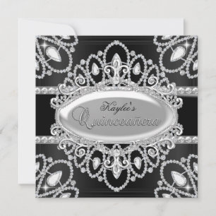 Invitación de Quinceañera de Diamante Negro y Plat