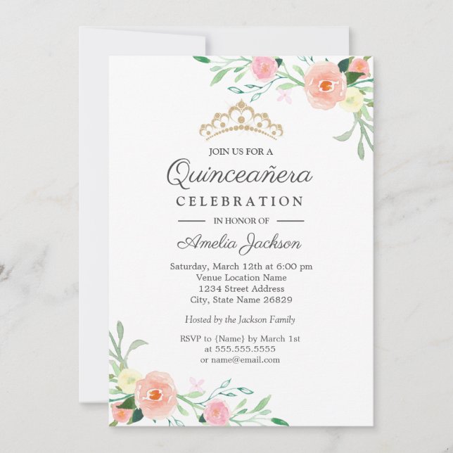Invitación de Quinceanera de Flor Lápida (Anverso)