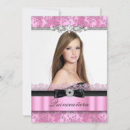 Invitación de Quinceañera de foto con encaje rosa