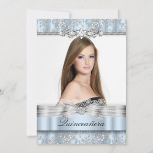 Invitación de Quinceañera de foto floral azul boni