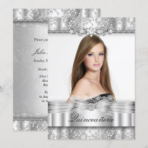 Invitación de Quinceañera de Foto Floral de Plata 