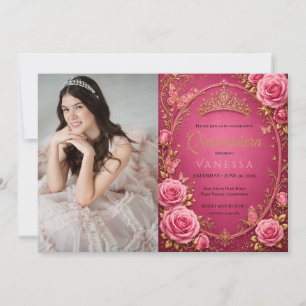 Invitación de Quinceañera de Foto Rosa y Dorado