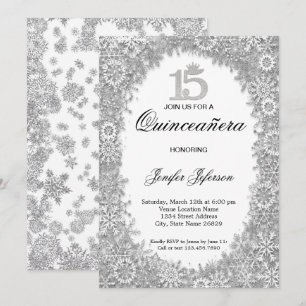 Invitación de Quinceañera de invierno plateada con
