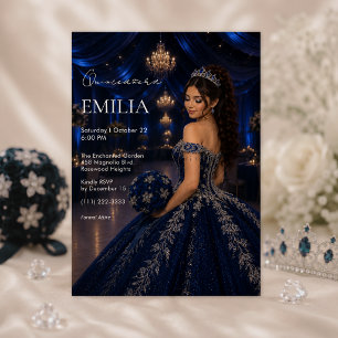 Invitación de Quinceañera de lujo azul marino y pl