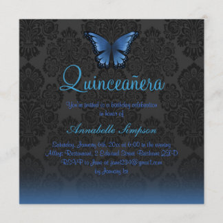 Invitación de Quinceañera de Mariposa Azul y Damas