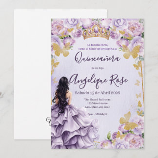 invitación de quinceañera de mariposa princesa lil