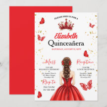 Invitación de Quinceañera de Mariposa Real Roja