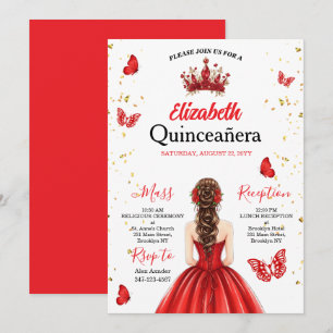 Invitación de Quinceañera de Mariposa Real Roja