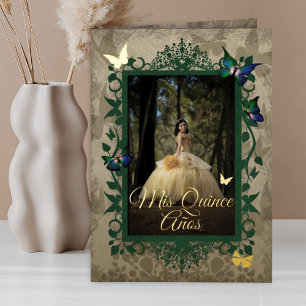 Invitación de Quinceañera de Mariposas Verdes Dora