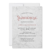Invitación de Quinceañera de mármol dorado rosa fa