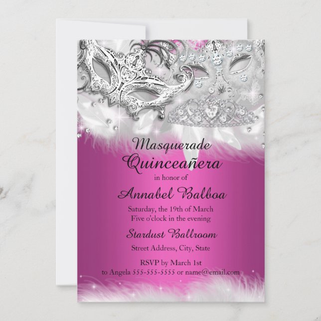 Invitación de Quinceañera de Máscara con Brillo Ro (Anverso)