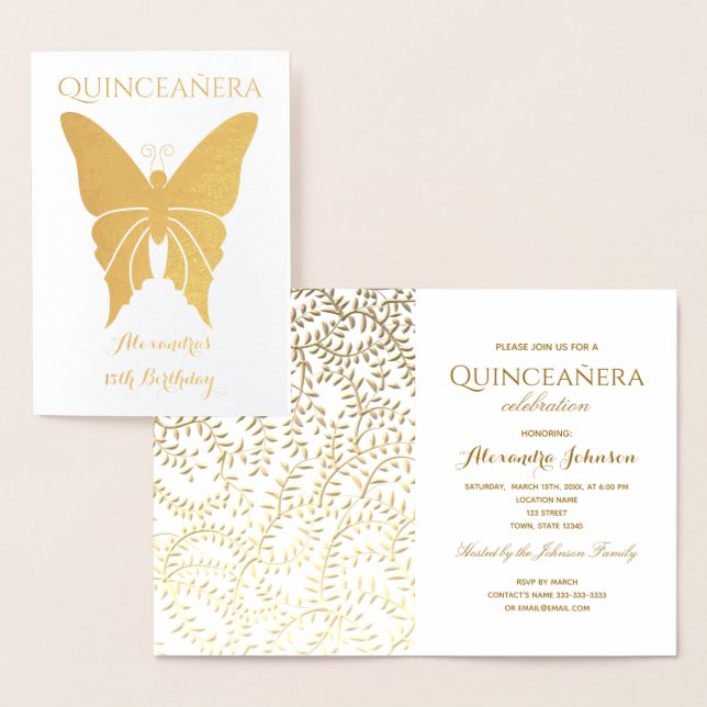 Invitación de Quinceañera de Oro Elegante (Demostración)