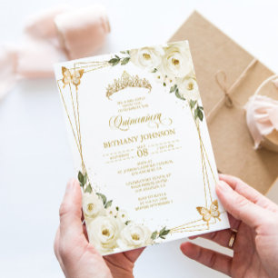 Invitación de Quinceañera de Oro y Blanco