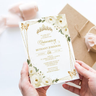 Invitación de Quinceañera de Oro y Blanco